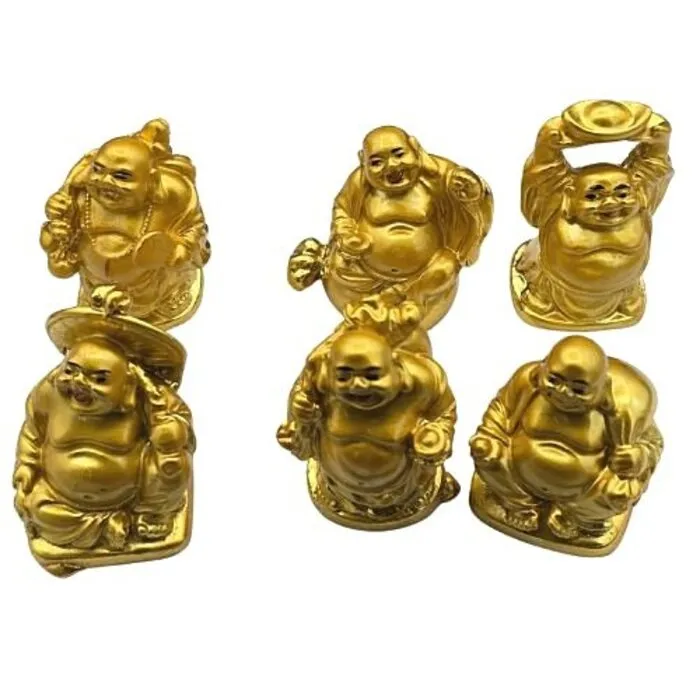 Boeddha setje van 6 goudkleurige boeddha's