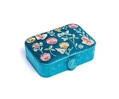 Sieraden / tarotdoos fluweel blauw met bloemen