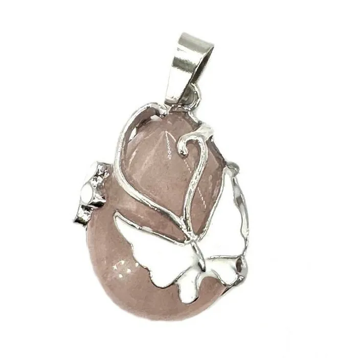 Hanger vlinder Ketting Rozenkwarts met veterhanger