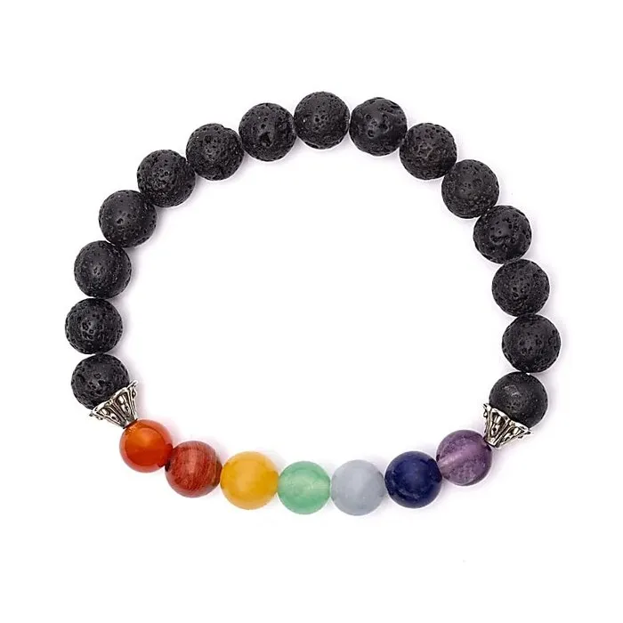 Chakra armband lavasteen elastisch