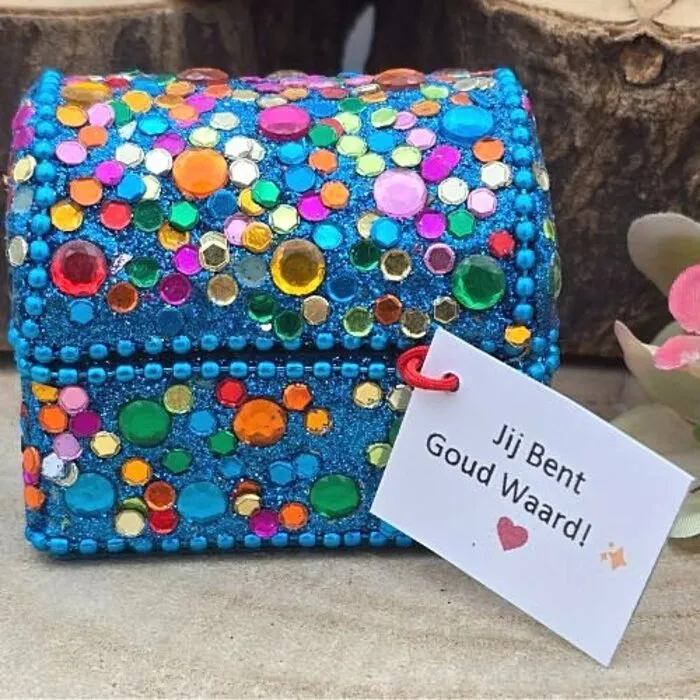 Glitterdoosje "Jij Bent Goud Waard" Met Goudsteen