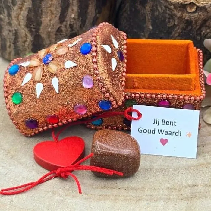 Glitterdoosje "Jij Bent Goud Waard" Met Goudsteen