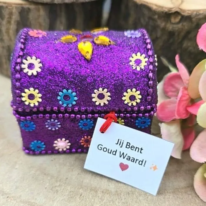 Glitterdoosje "Jij Bent Goud Waard" Met Goudsteen