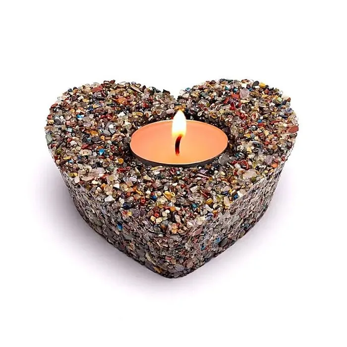 Waxinelichthouder hart gemixte edelstenen