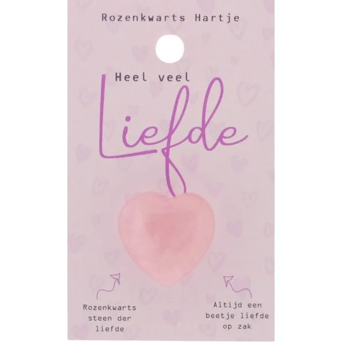 Rozenkwarts hartje “Heel veel liefde” op kaart