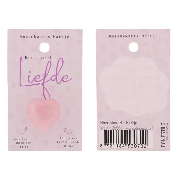 Rozenkwarts hartje “Heel veel liefde” op kaart