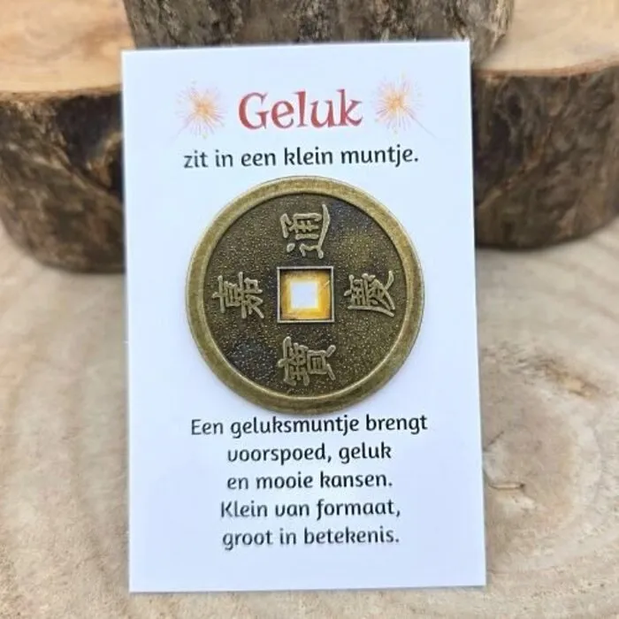Chinees Geluksmuntje met Kaartje - 4 cm