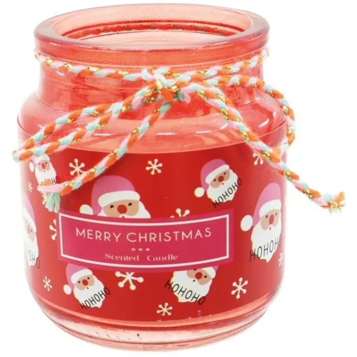 Kaars glas 6x7,5cm met Kerstman