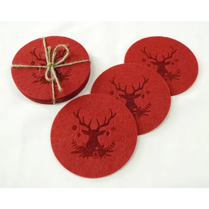 Onderzetters set van 4 van vilt met rendiermotief