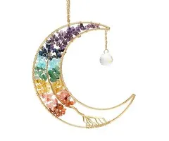 Suncatcher maan, levensboom en chakra stenen