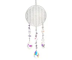 Suncatcher Bloem des Levens zilverkleurig met amethist