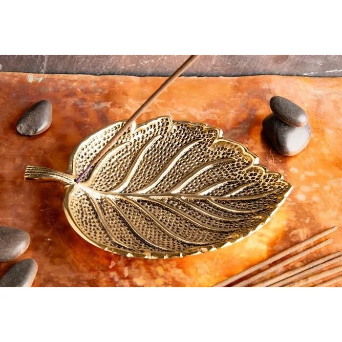 Wierookhouder blad, brons wit metaal, brons platina geplateerd