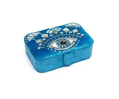 Sieraden / tarotdoos fluweel blauw met Alziend Oog