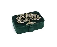 Sieraden / tarotdoos fluweel groen met Levensboom en harten