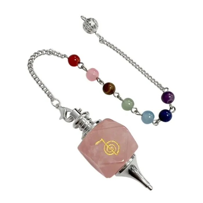 Zeshoekige Rozenkwarts Pendel Reiki ChoKu Rei 7 Chakra's