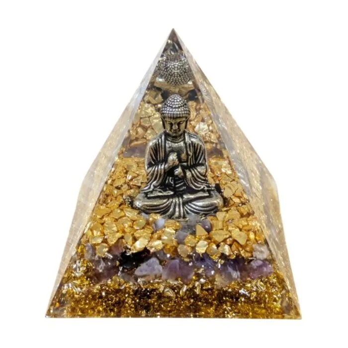 Orgonite Piramide Boeddha met Amethist