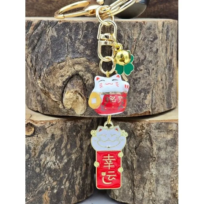 Lucky Cat Porseleinen Sleutelhanger met kaartje