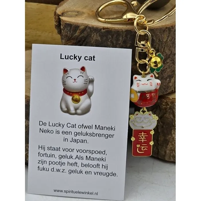 Lucky Cat Porseleinen Sleutelhanger met kaartje
