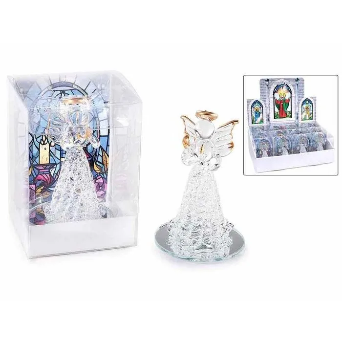 Glazen engel met spiegelvoet met gouden randen