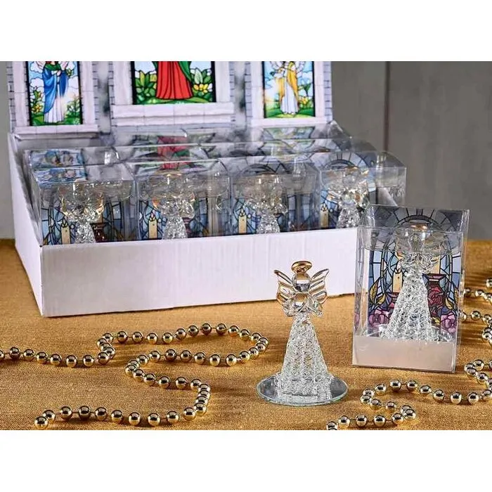 Glazen engel met spiegelvoet met gouden randen