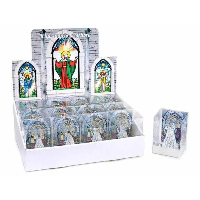 Glazen engel met spiegelvoet met gouden randen