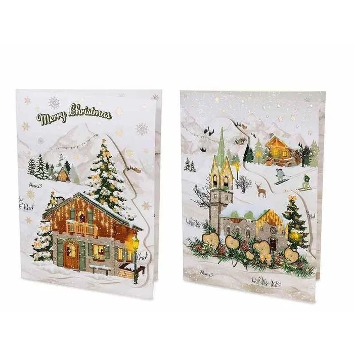 3D kerstkaart met muziek, lichtje en envelop