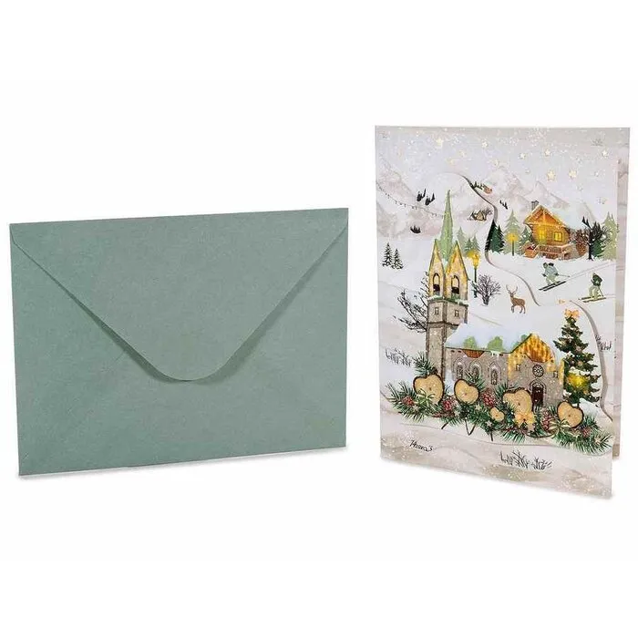 3D kerstkaart met muziek, lichtje en envelop