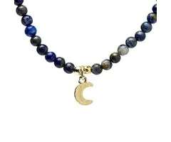 Verstelbare halsketting lapis lazuli met maan hanger