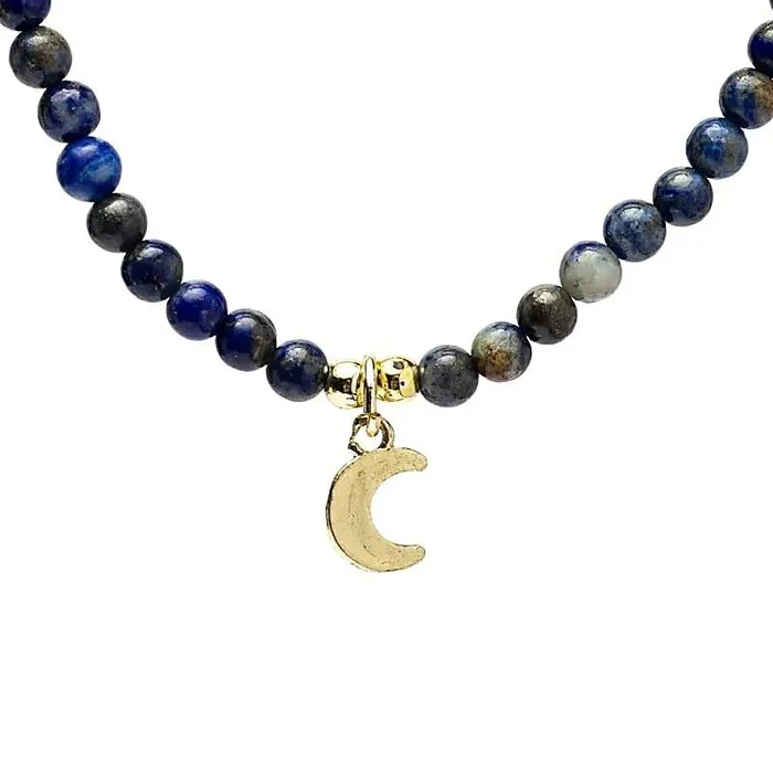 Verstelbare halsketting lapis lazuli met maan hanger
