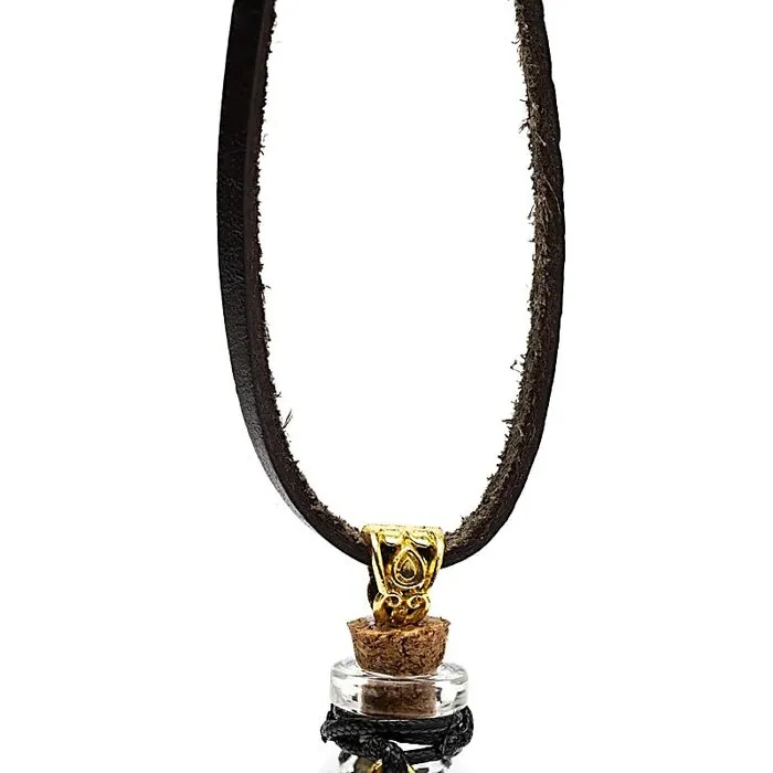 Geschenkflesje aan koord met rozenkwarts en godin