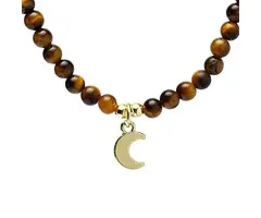 Verstelbare halsketting tijgeroog met maan hanger
