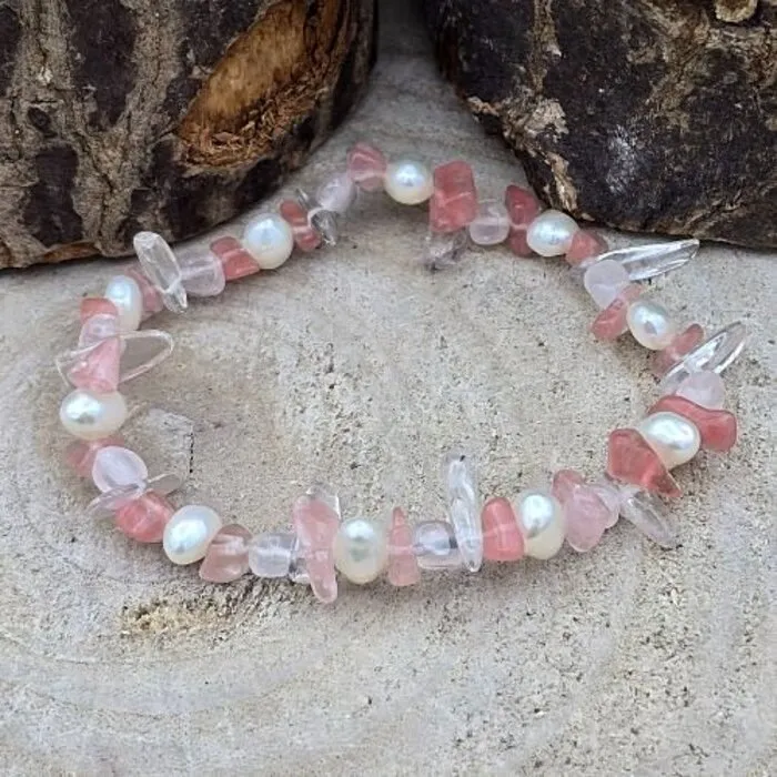 Armband met Split Aardbeienkwarts, Rozenkwarts