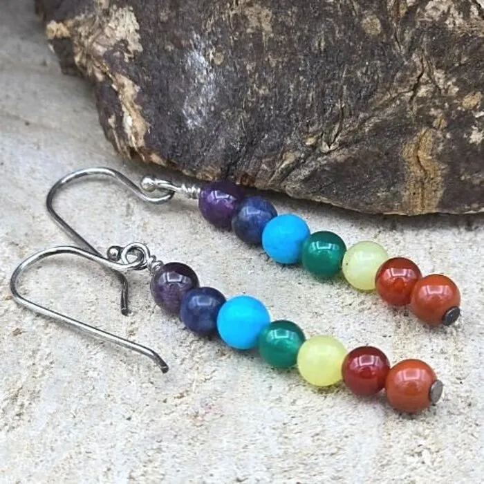 Chakra Oorhangers met Chakra Bolletjes - Sterling zilver