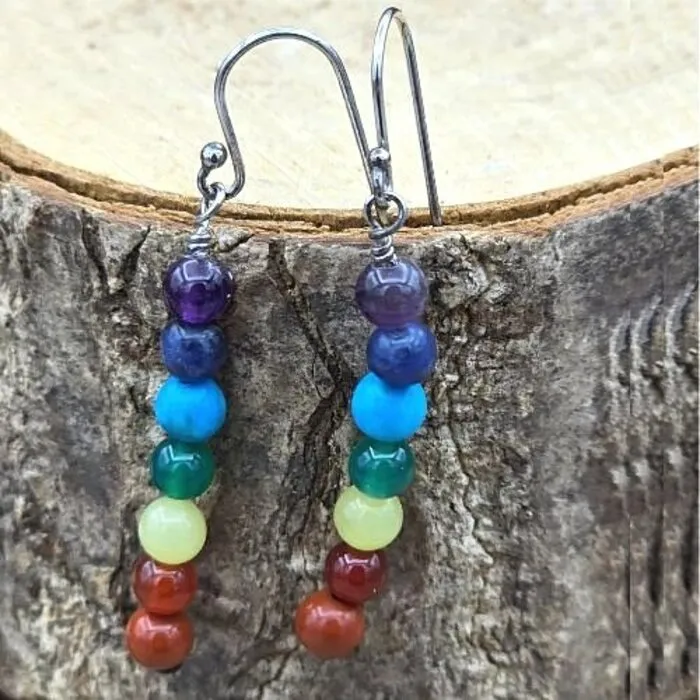 Chakra Oorhangers met Chakra Bolletjes - Sterling zilver