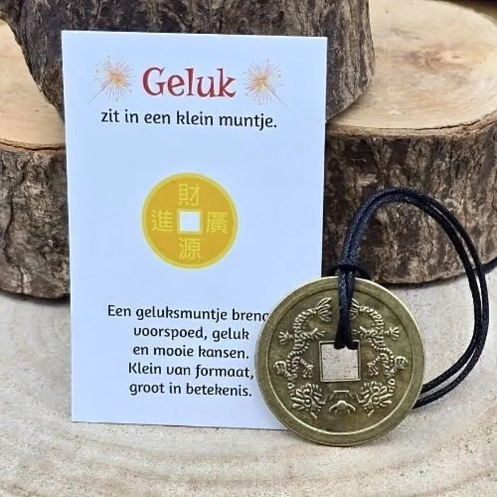 Geluksmunt aan koord met kaartje