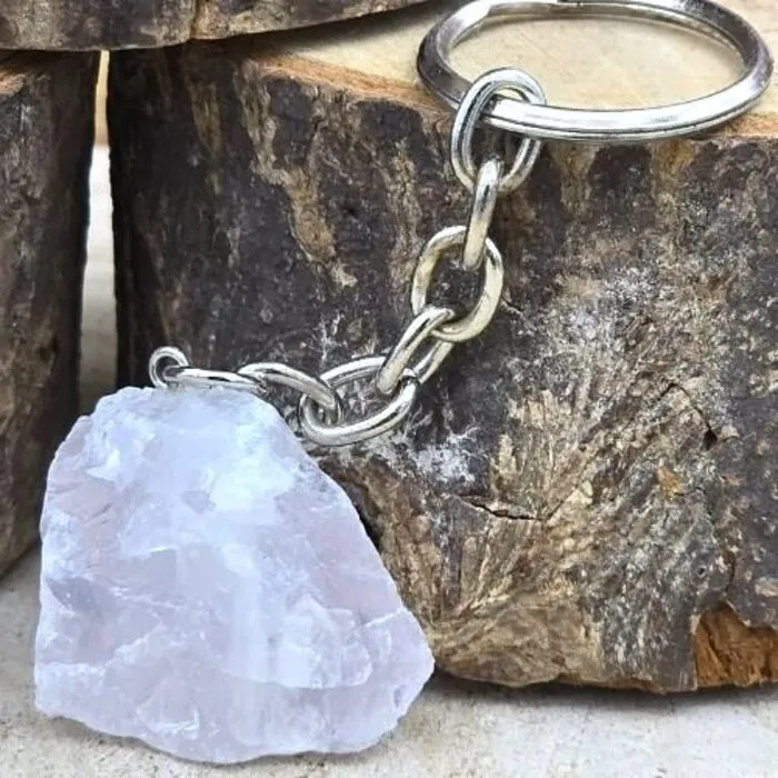 Sleutelhanger ruw rozenkwarts