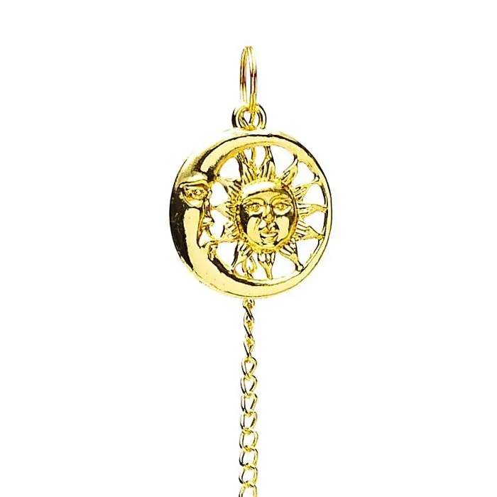 Pendel zon en maan goudkleurig in fluwelen zakje