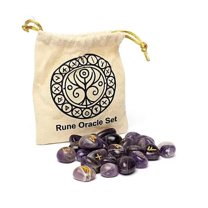 Runen orakelset Amethist in katoenen tasje