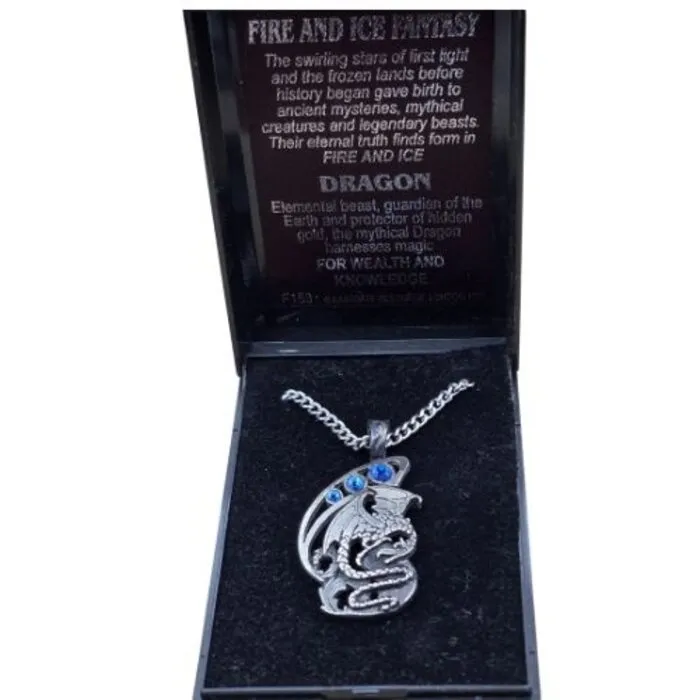 Fire and Ice Draken Halsketting – Zilverkleurige Hanger met IJsblauwe Facetkralen