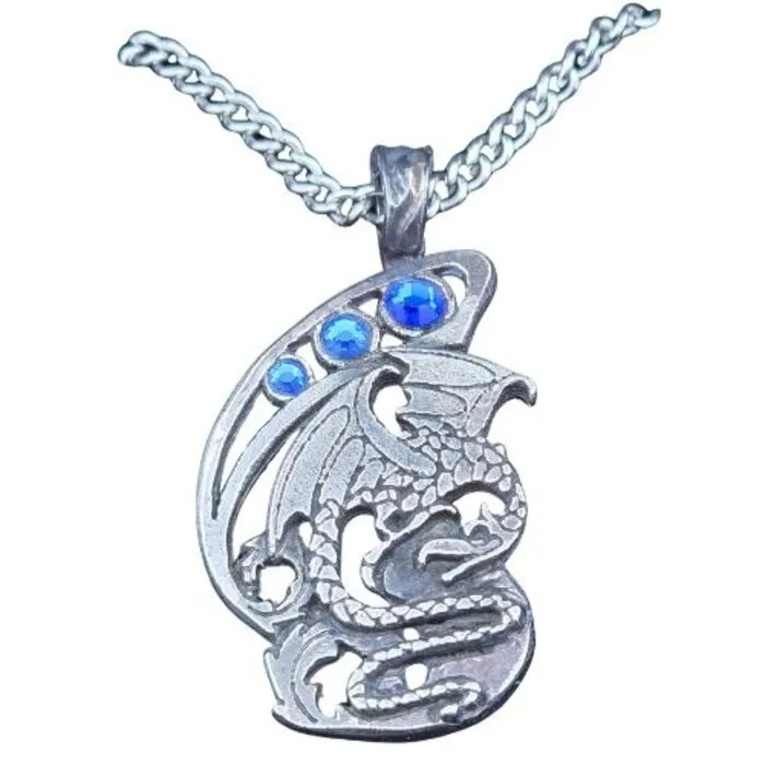 Fire and Ice Draken Halsketting – Zilverkleurige Hanger met IJsblauwe Facetkralen