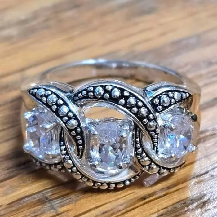 Sterling Zilver Ring met 3 Gefacetteerde CZ-stenen US 6