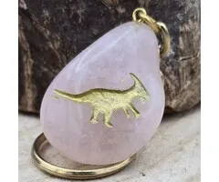 Rozenkwarts Sleutelhanger met Dino Gravure