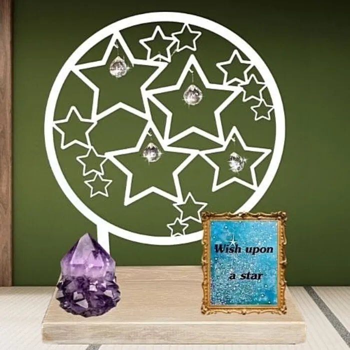 Cirkel met Sterren 28 cm – Wit op Houten Plateau