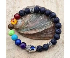 Lava Steen Armband 8 mm met Chakra & Handje van Fatima