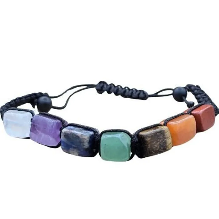 Chakra Armband Kubus Edelstenen met Zwart Aantrekkoord