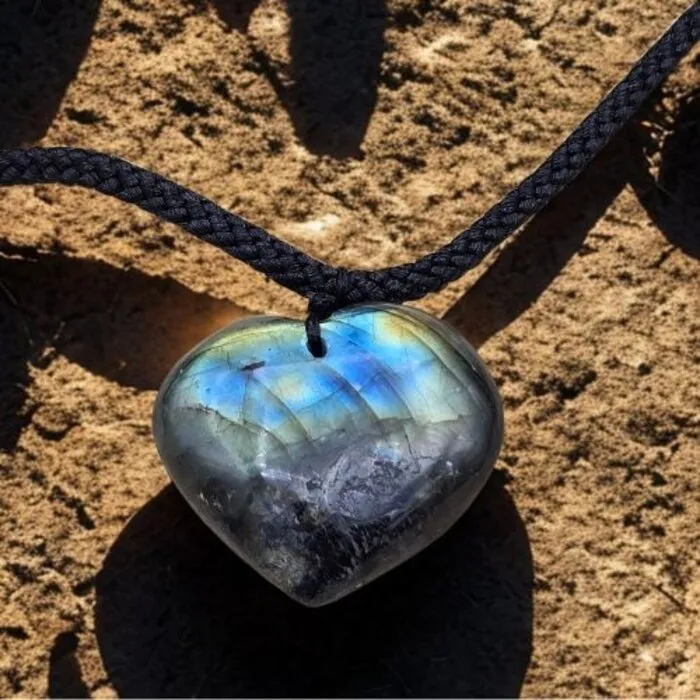 Labradoriet Hart Ketting met Gevlochten Koord