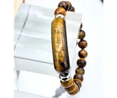 Tijgeroog armband met rechthoekige en ronde kralen