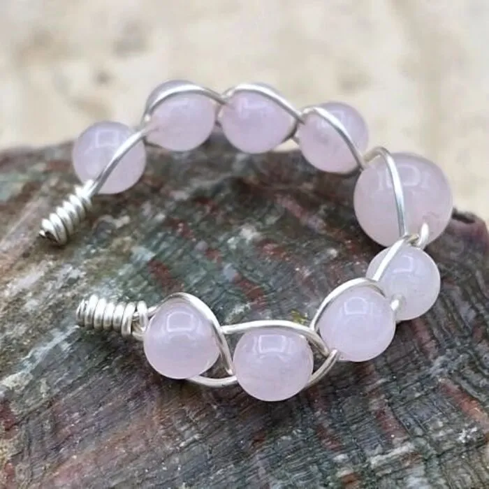 Rozenkwarts Ring Verstelbaar Zilverkleur Handgemaakt