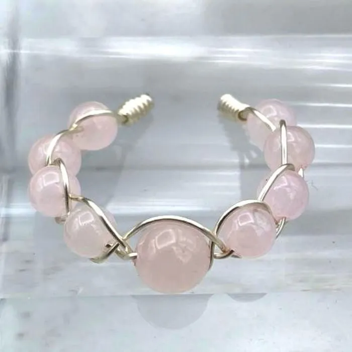 Rozenkwarts Ring Verstelbaar Zilverkleur Handgemaakt