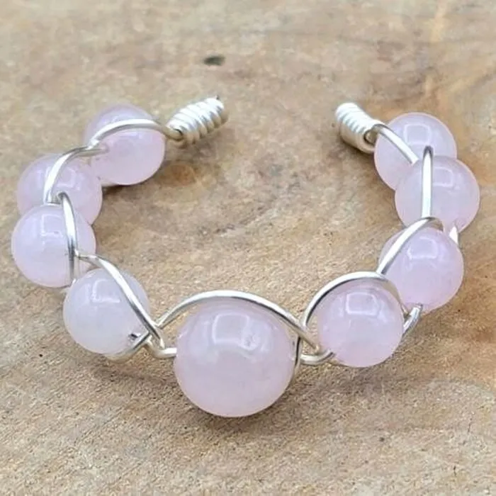 Rozenkwarts Ring Verstelbaar Zilverkleur Handgemaakt